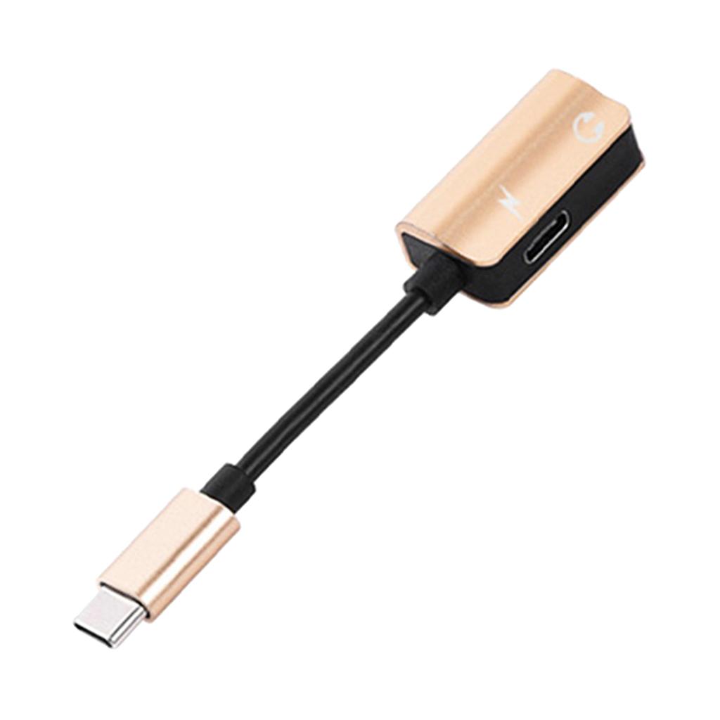2 in 1 Type C to 3.5mm Charger Audio Adapter Headphone USB C Cable Gold
