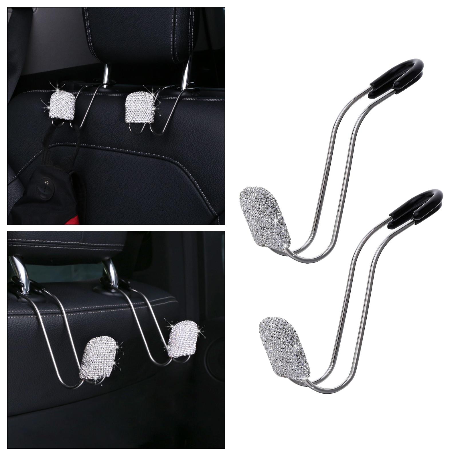 2x Universal Auto Car Headrest Hooks Metal Bling Hanger White