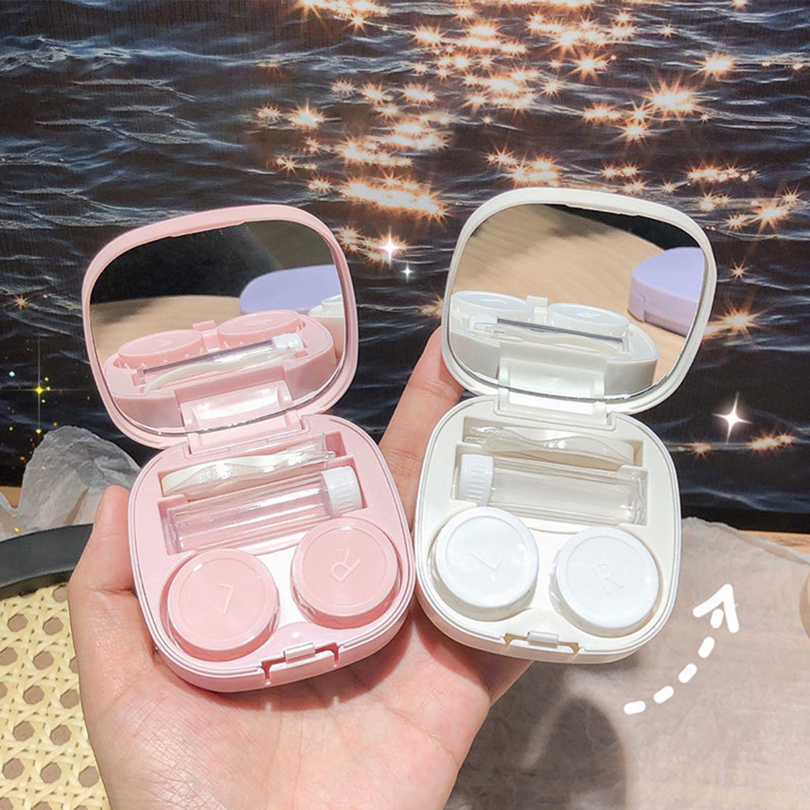 Pack of 3 Compact Contact Lens Case Kit with Mirror Durable Convenient Small White