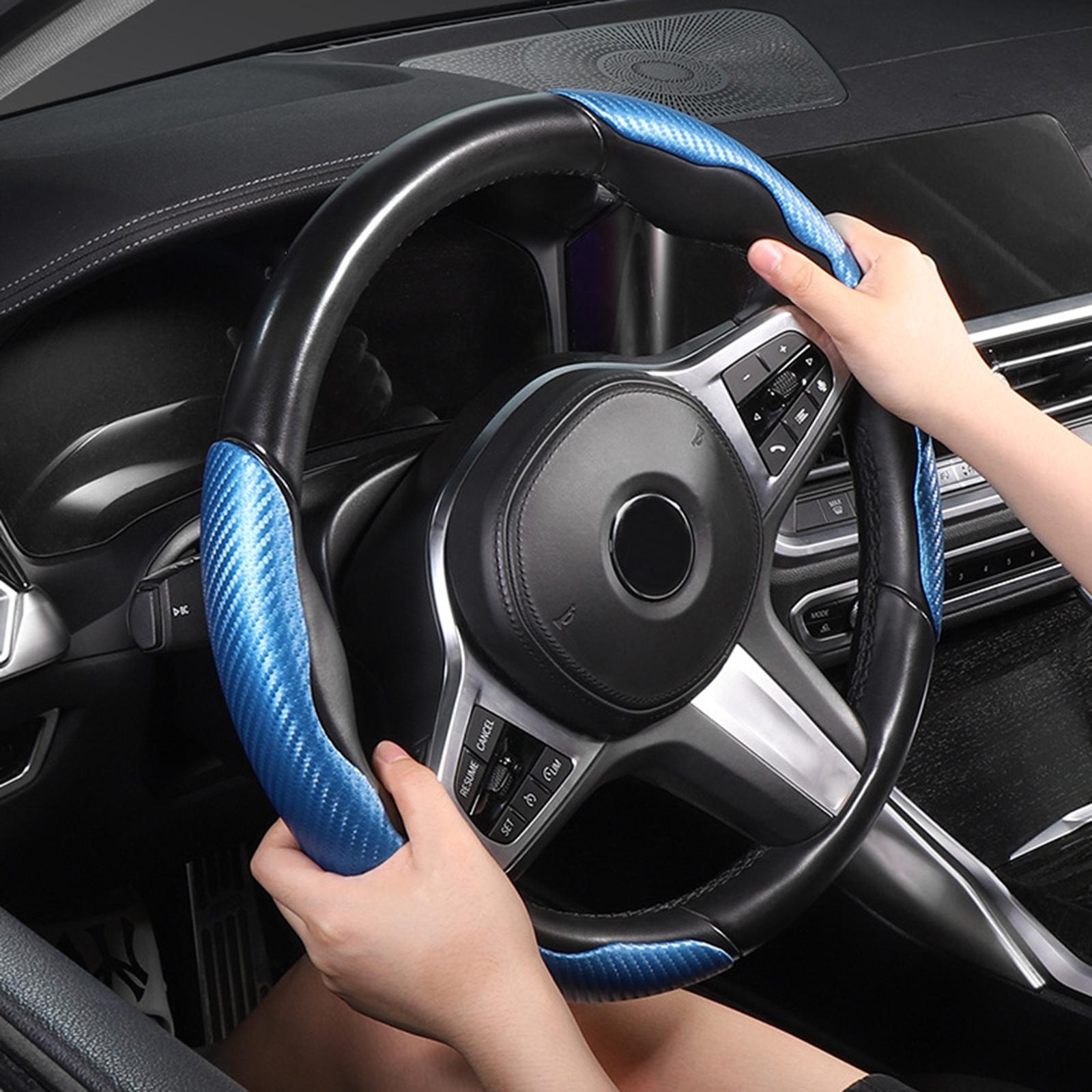 Carbon Fiber Steering Wheel Cover Universal Fit 38cm Stable Blue