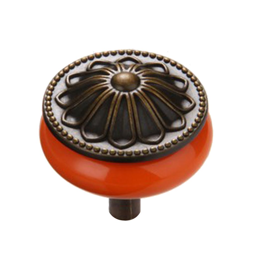 Vintage Ceramics Round Cabinet Pull Knobs Orange