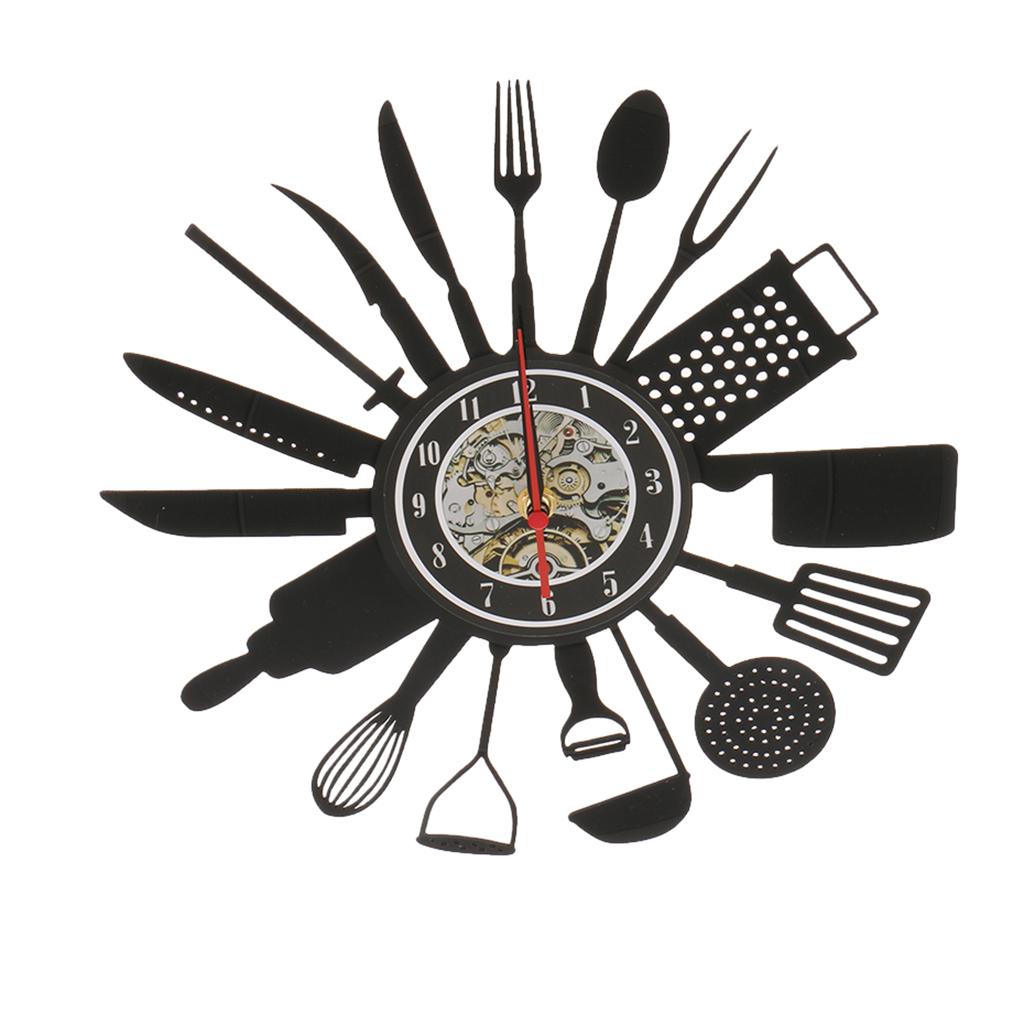 Decorative Battery Operated Vinyl Wall Clock for Bedroom Kitchen Utensils