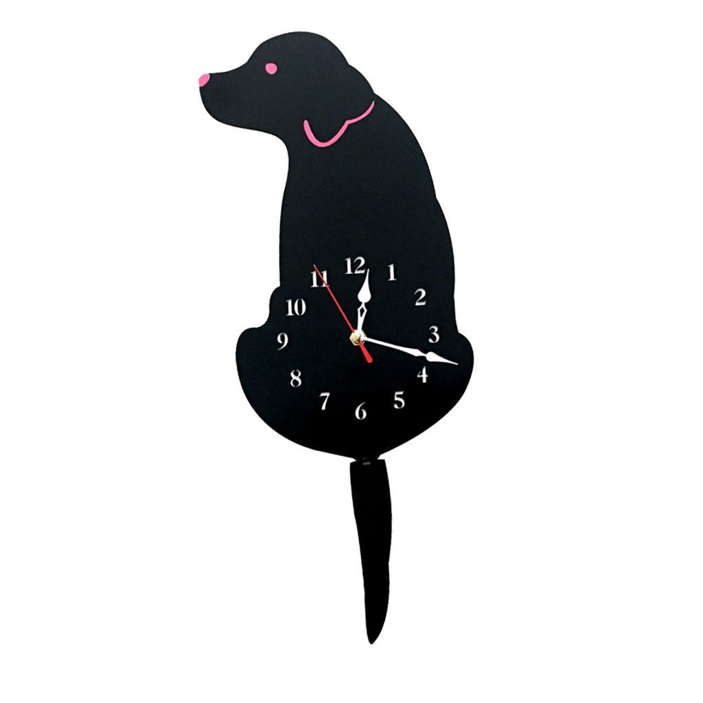 Lovely Creative Acrylic Cartoon Tail Wagging Labrador Dog Acrylic Wall Clock Black