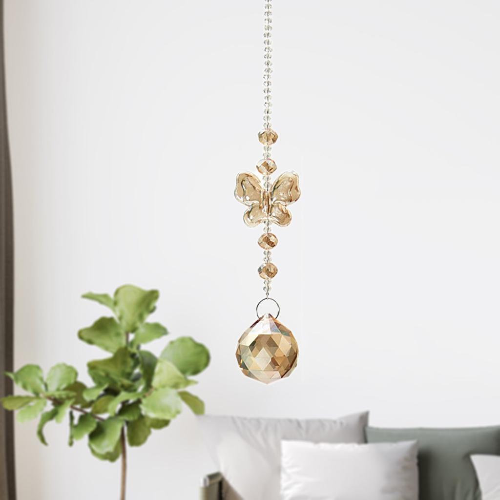 Sparkling Suncatcher Crystal Hanging Ornament Windchime Decor Champagne 30mm