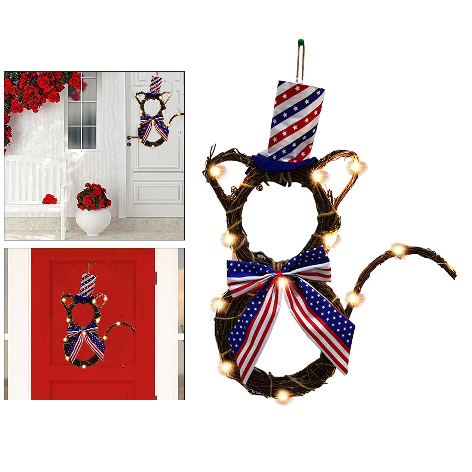 Artificial Cat Shape Wreaths With Lamp String, Garland for Independence Day