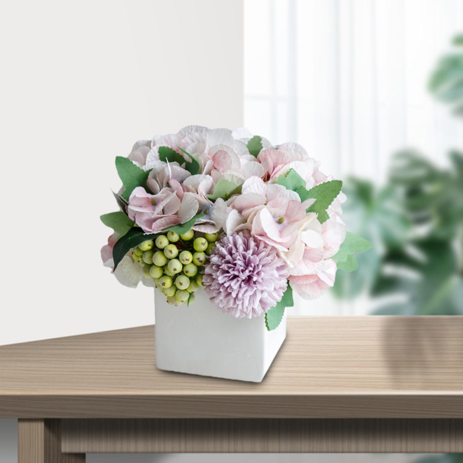 Artificial Silk Flowers Hydrangea With Ceramic Vase Hydrangea Purple