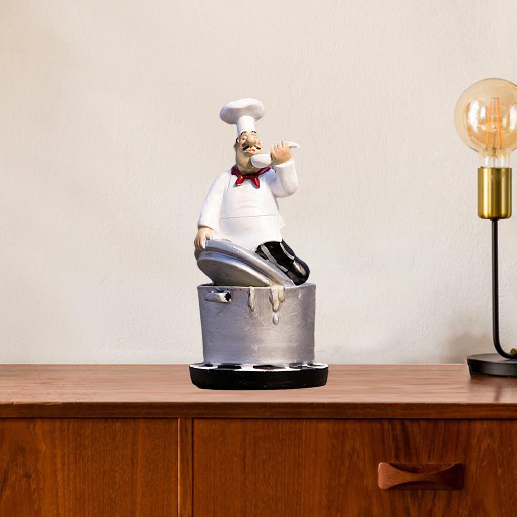 Delicate Chef Figurine Ornament Statue Model Kitchen Home Restaurant Decor Sit On Pot Cover