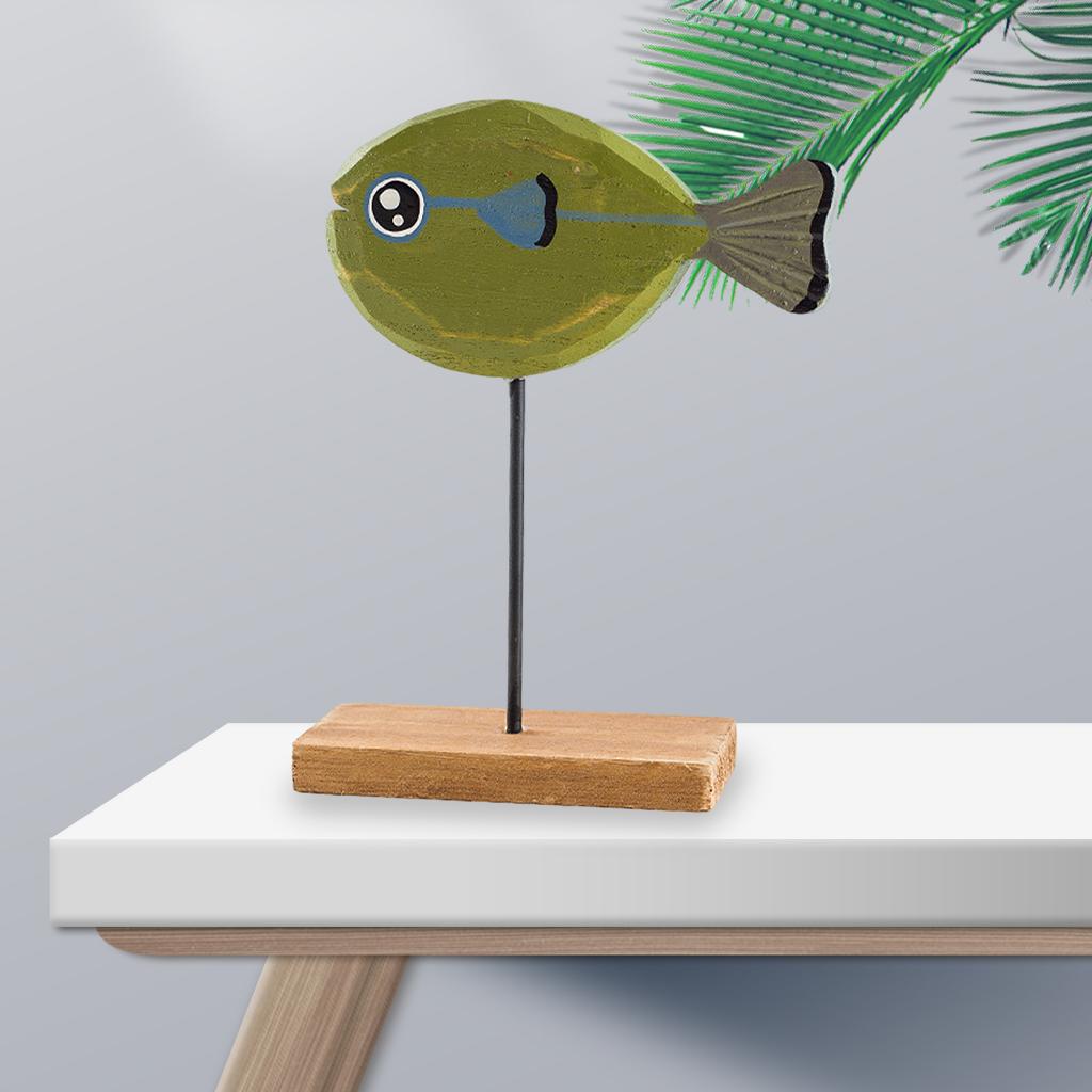 Wooden Fish Ornament Christmas Fish Shape Decor Ornament for Desktop Decor Green