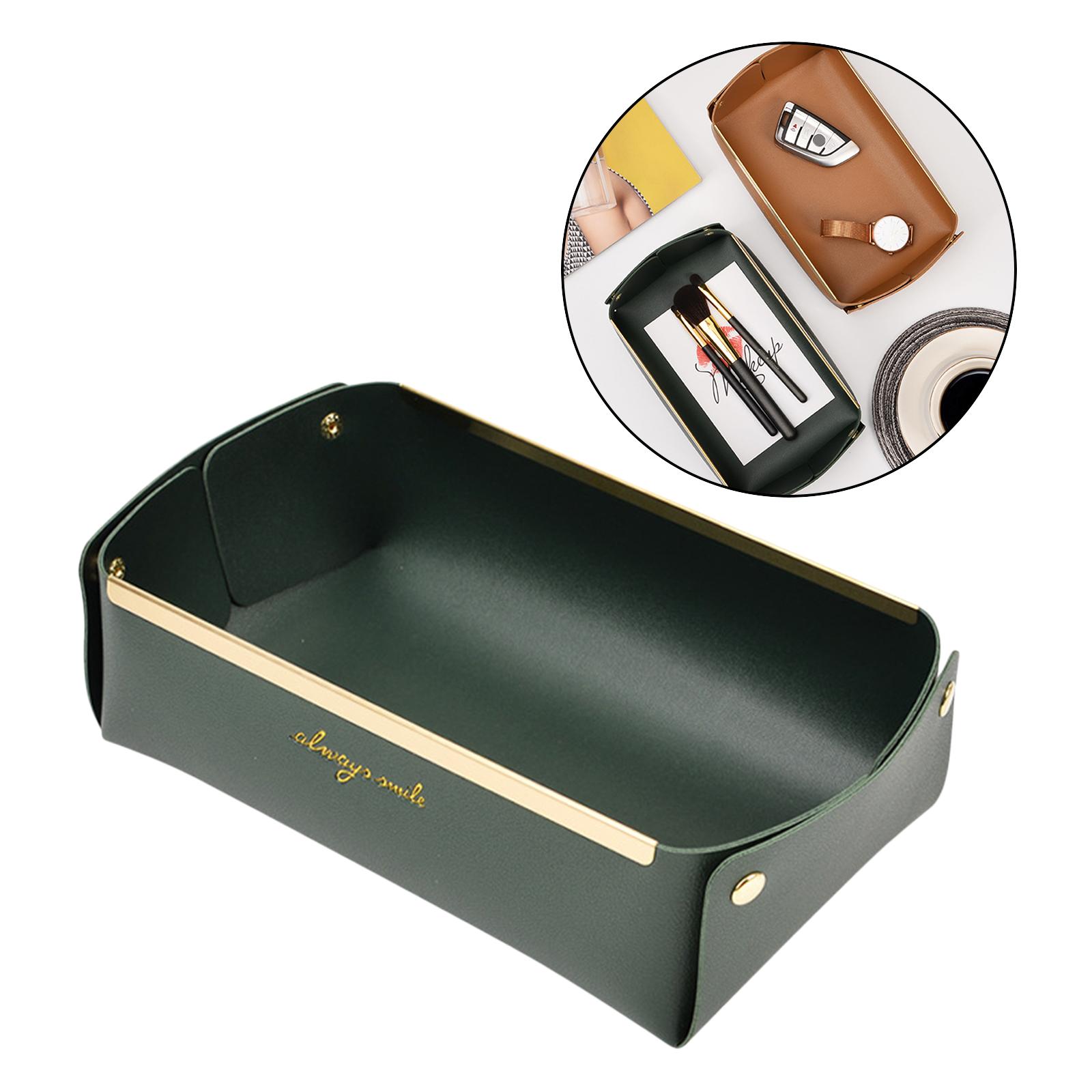 PU Valet Tray Entryway Storage Box Organizers Container Deep Green