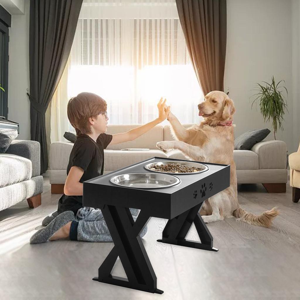 Elevated Dog Bowls Double Dog Bowls Raised Stand Stainless Steel Bowls black