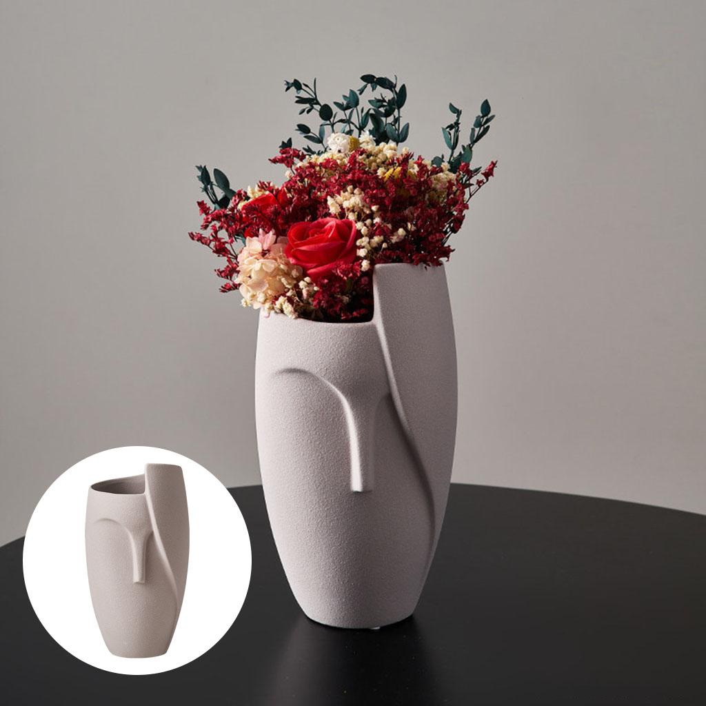 Ceramic Vase Bud Flower Human Face Flowerpot Arts Planter Collectible Statue Gray