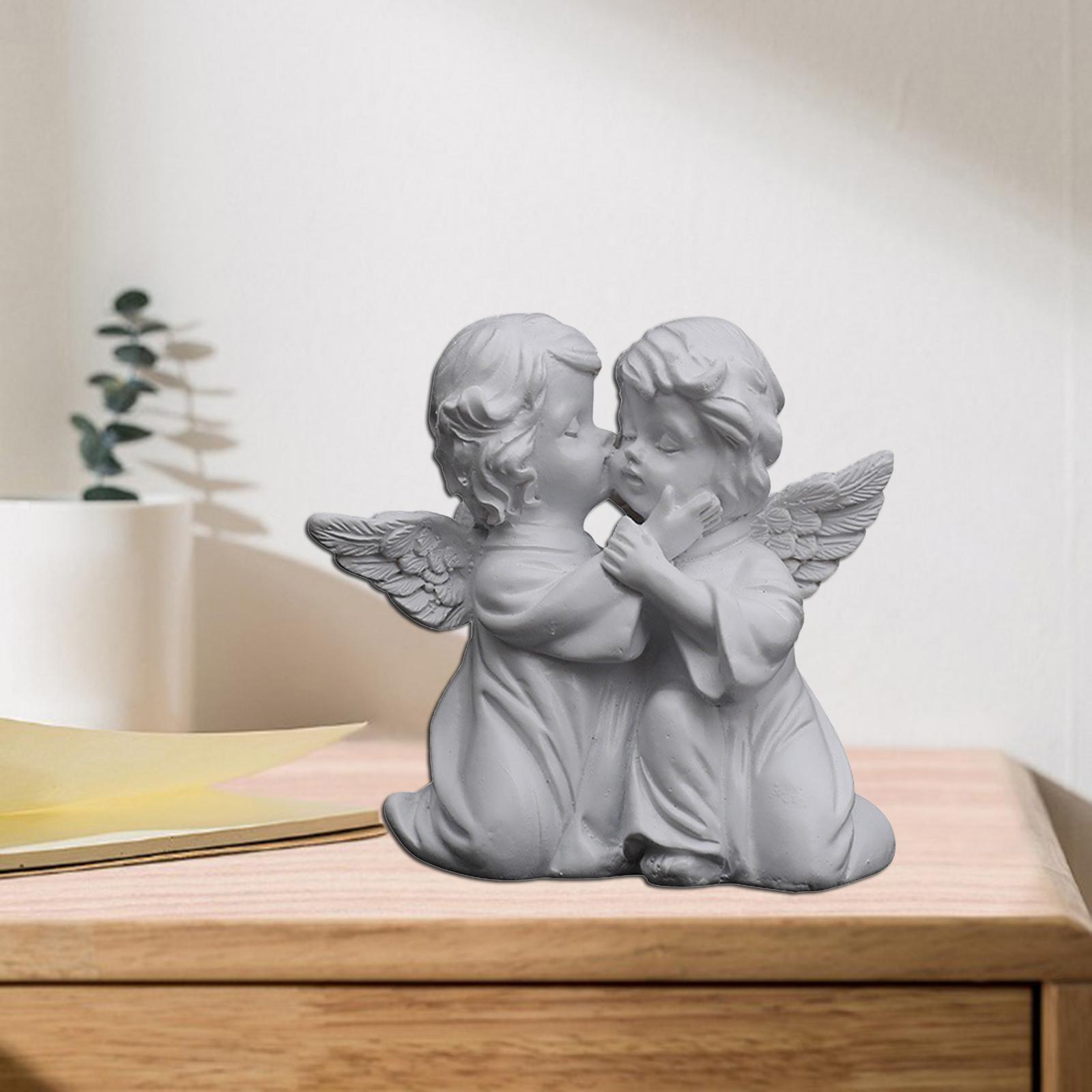 Resin Girl Angel Figurine Statue Desktop Ornaments Kiss Right
