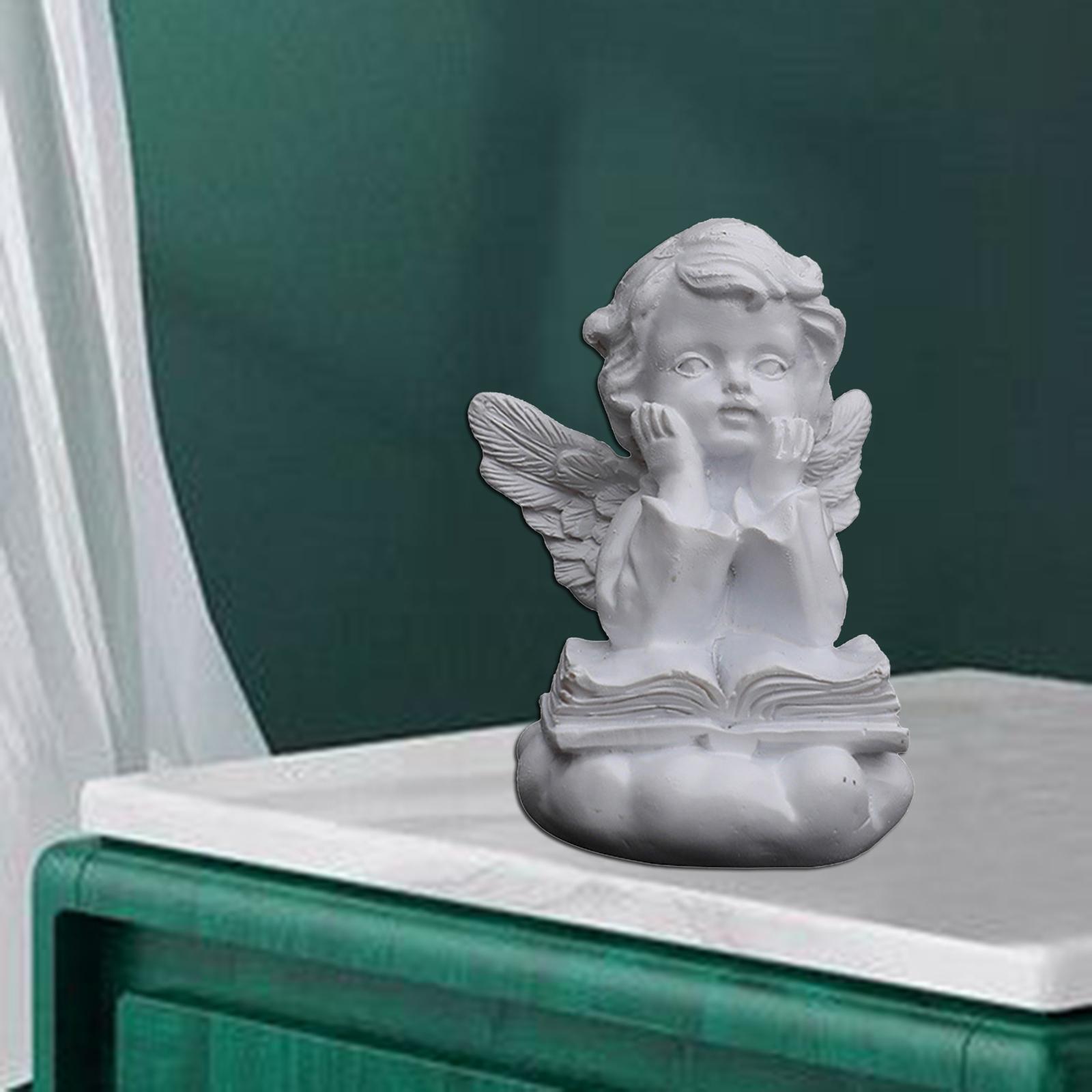 Resin Girl Angel Figurine Statue Desktop Ornaments Writing Holding face