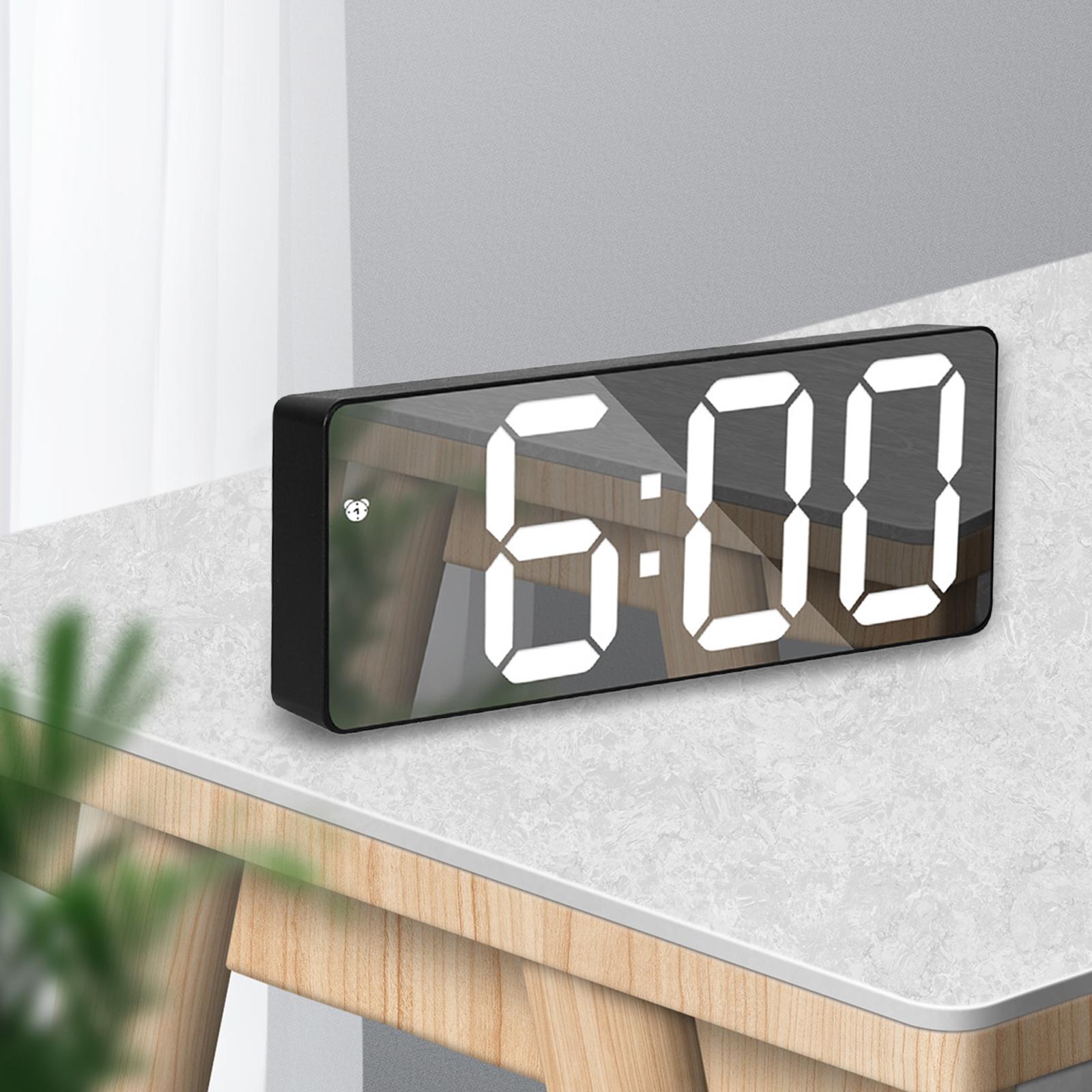 Alarm Clock Snooze Large Display Electronic Desktop Black mirror white