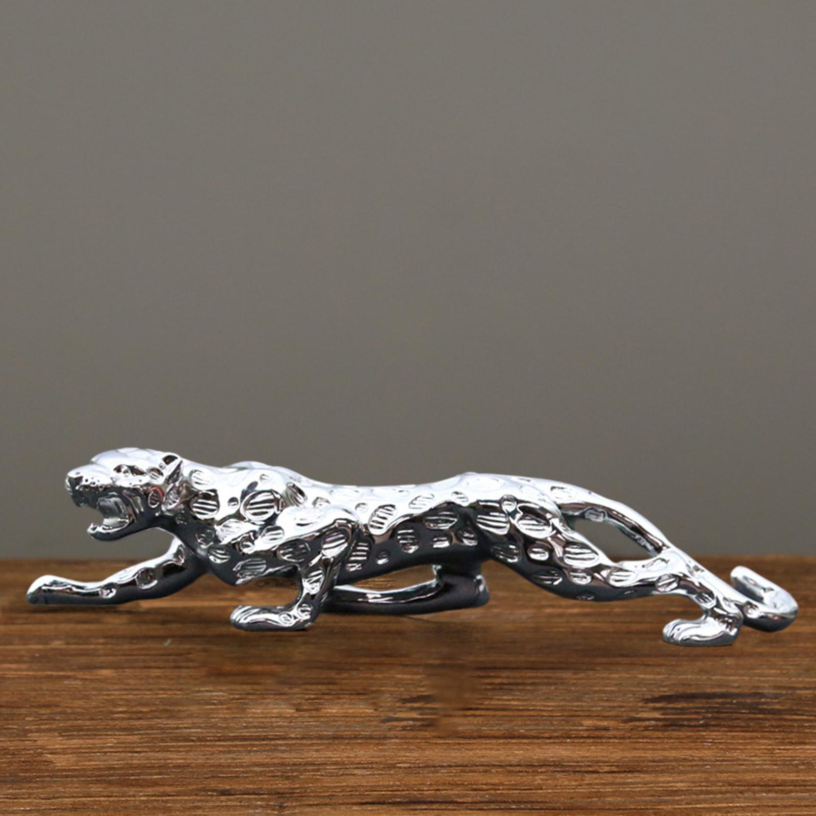 Creative Cheetah Figurine Sculpture Art Crafts for Home Ornament Silver S