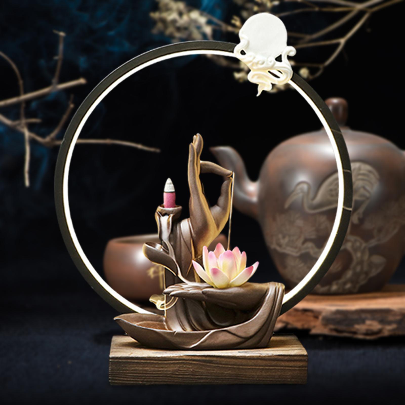 Backflow Incense Burner with LED Light Ornamental Cone Burner Purple sand