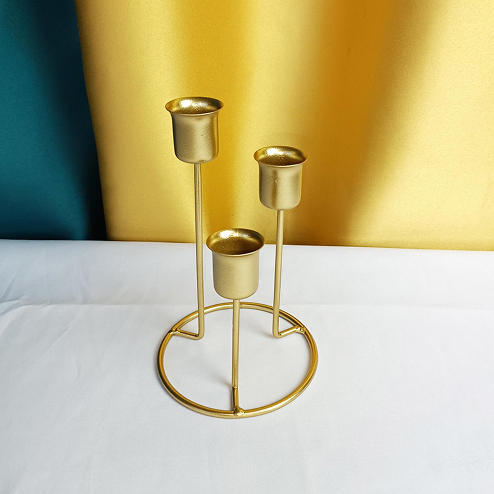 Taper Candle Holders 3 Arms Metal Candelabra Candlestick for Table Gold