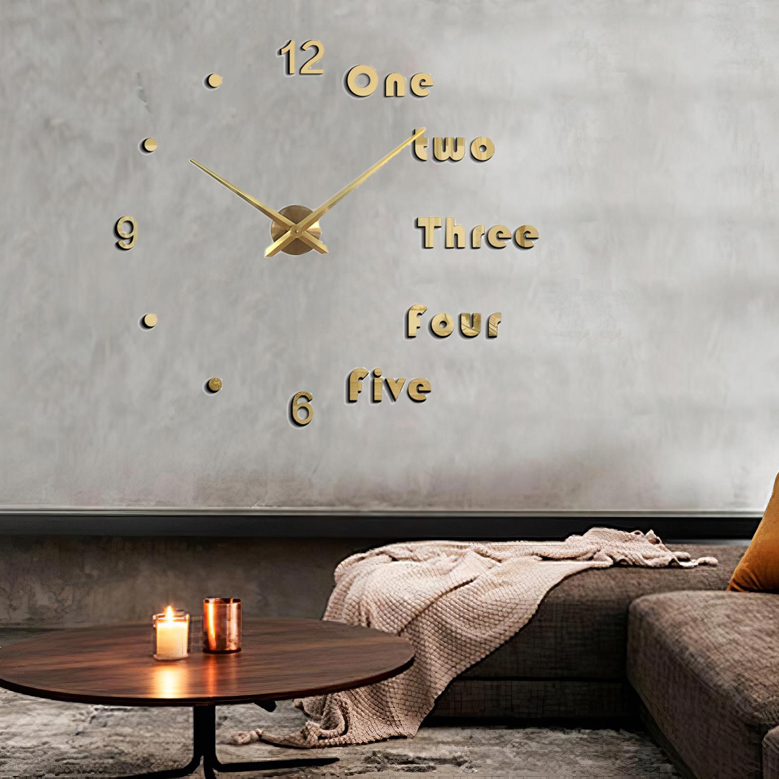 Modern DIY Clocks Wall Stickers Frameless 3D Wall Clock for Bedroom Kitchen Gold