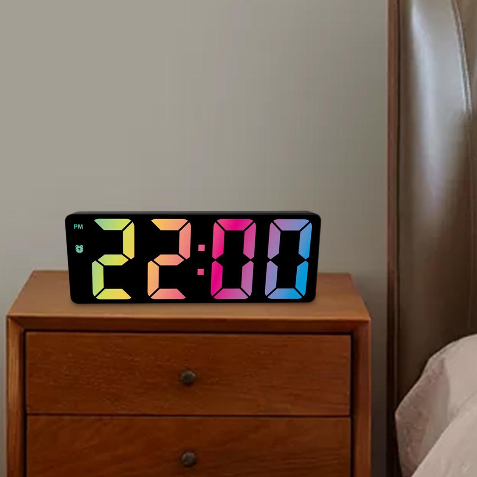 Colorful Alarm Clock Large Number Table Bedside Seniors Dimmer Battery StyleC