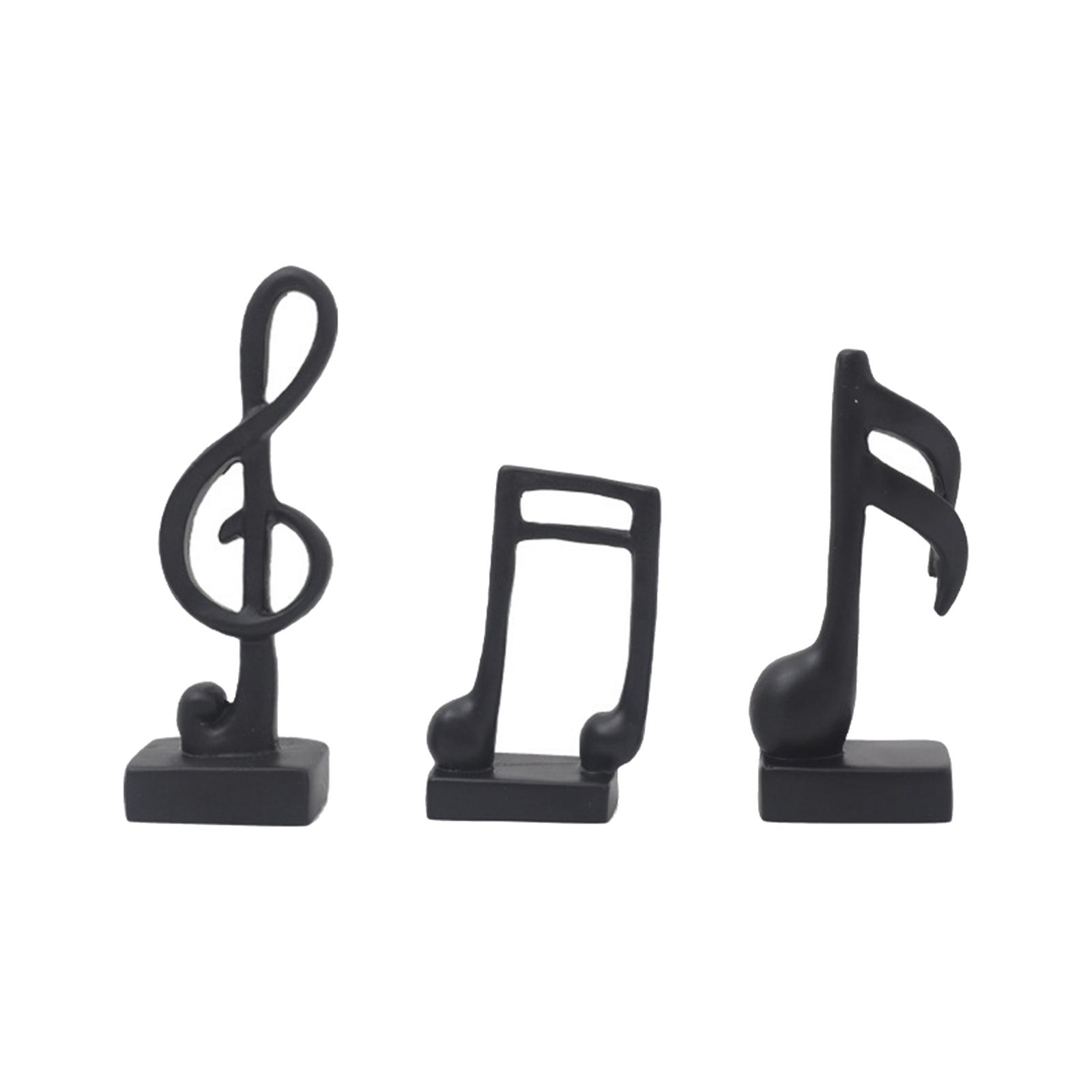 3Pcs Creative Music Symbol Ornament Resin Sculpture for Office Souvenirs Black