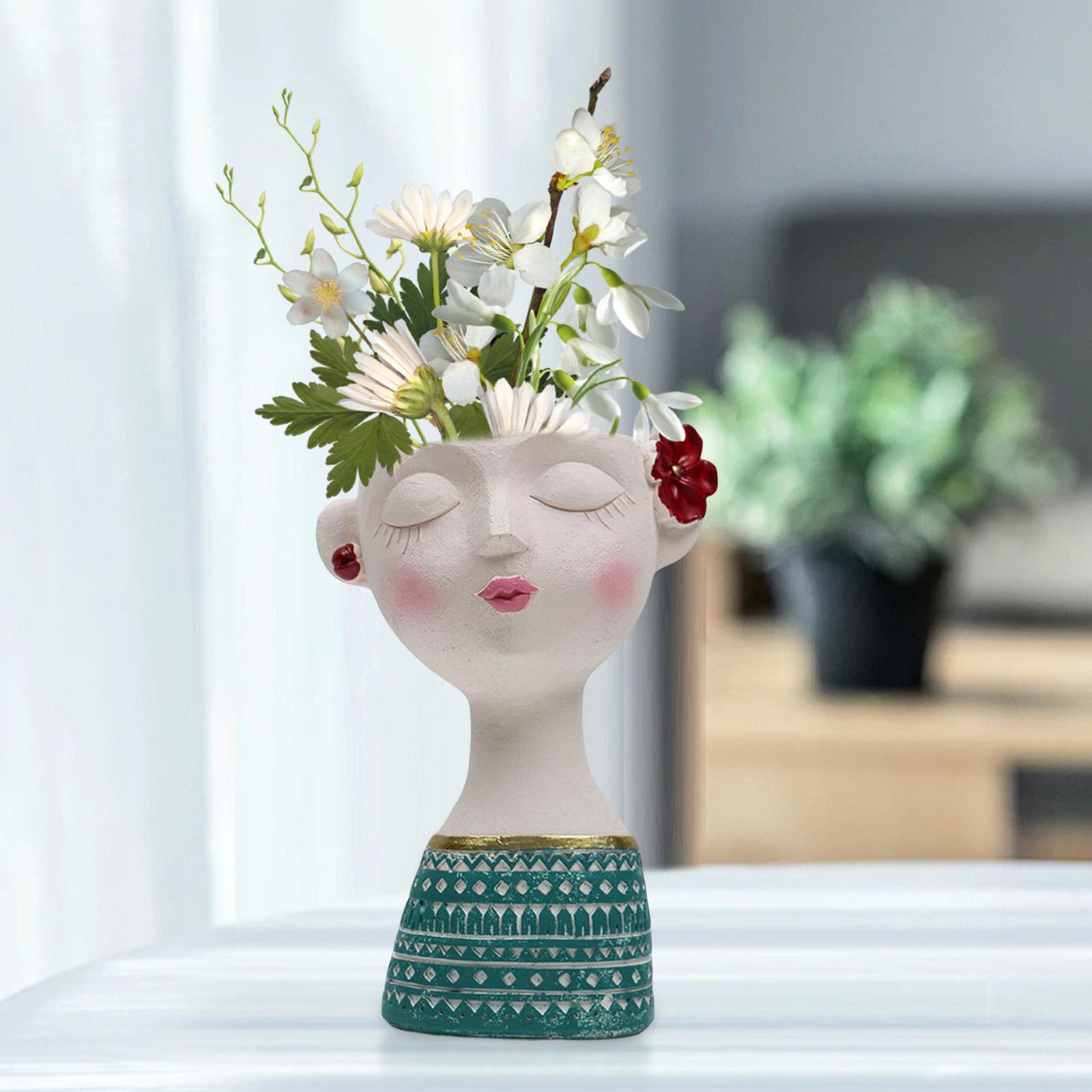 Flower Vase Planters Flowerpot Bud Holder Living Room Human Head Statues Green