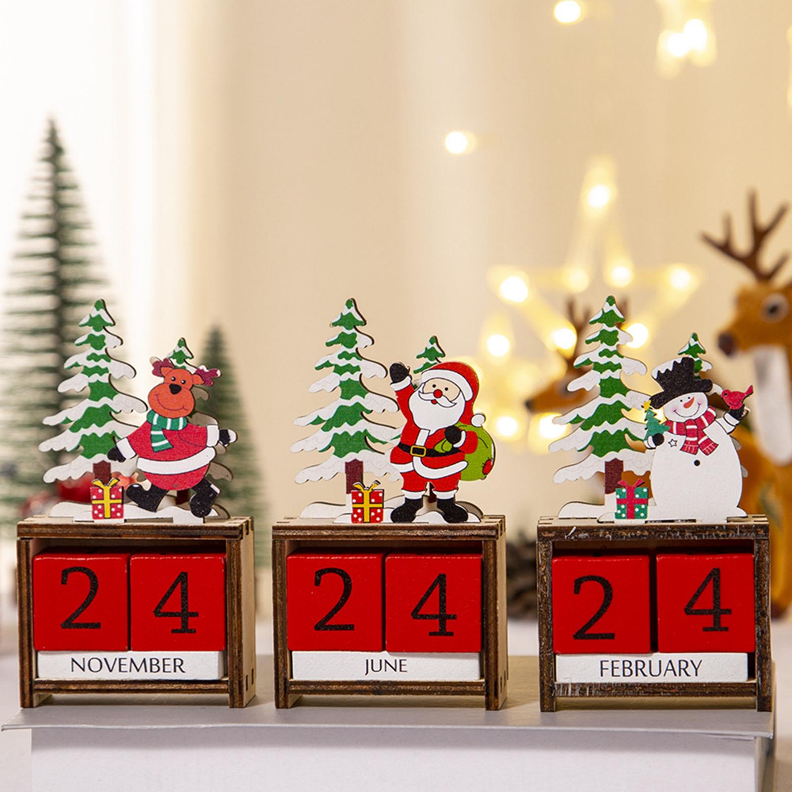 Wooden Christmas Calendars Crafts for Party Tabletop Ornaments Santa