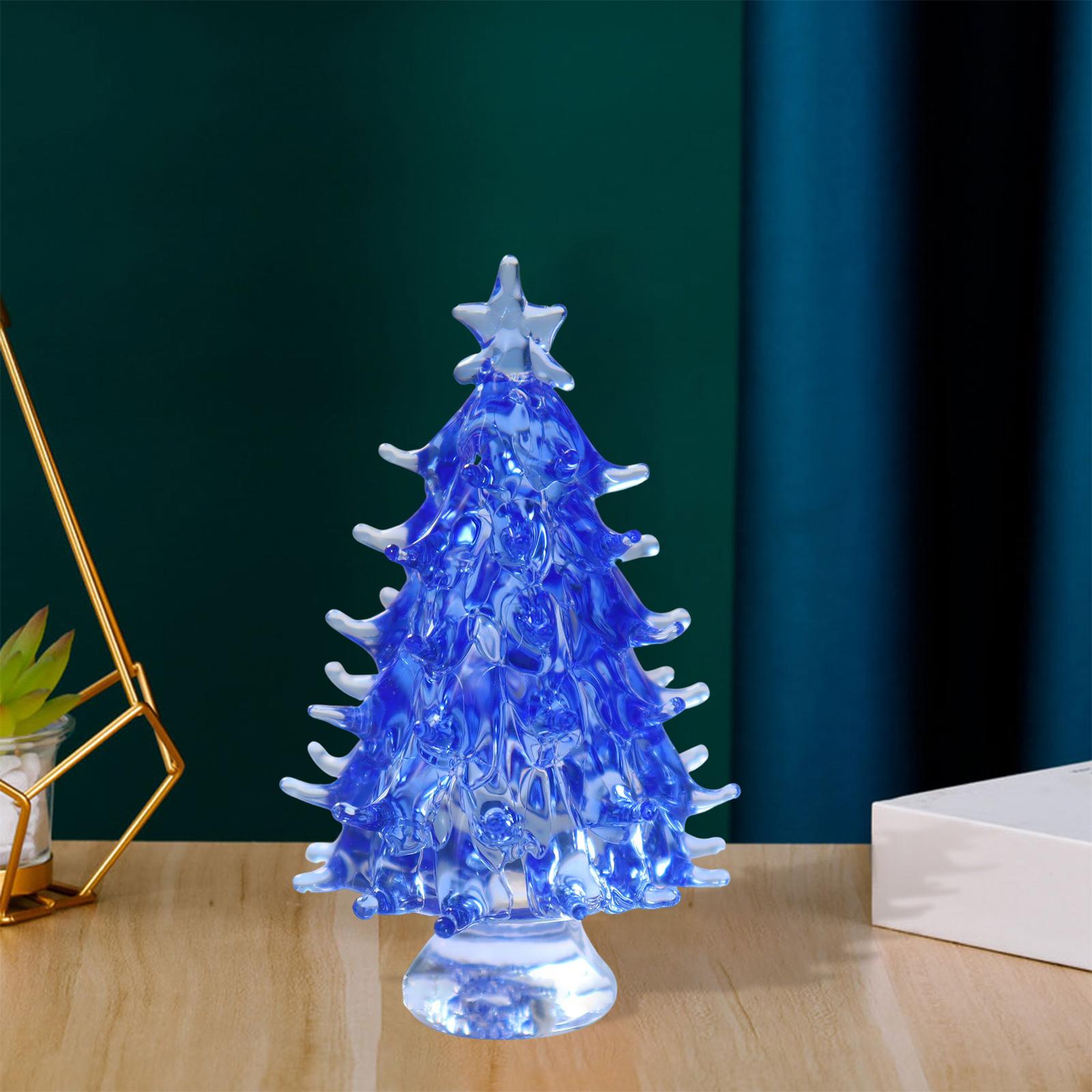 Small Crystal Christmas Tree Figurine Crafts Office Living Room Holiday Blue