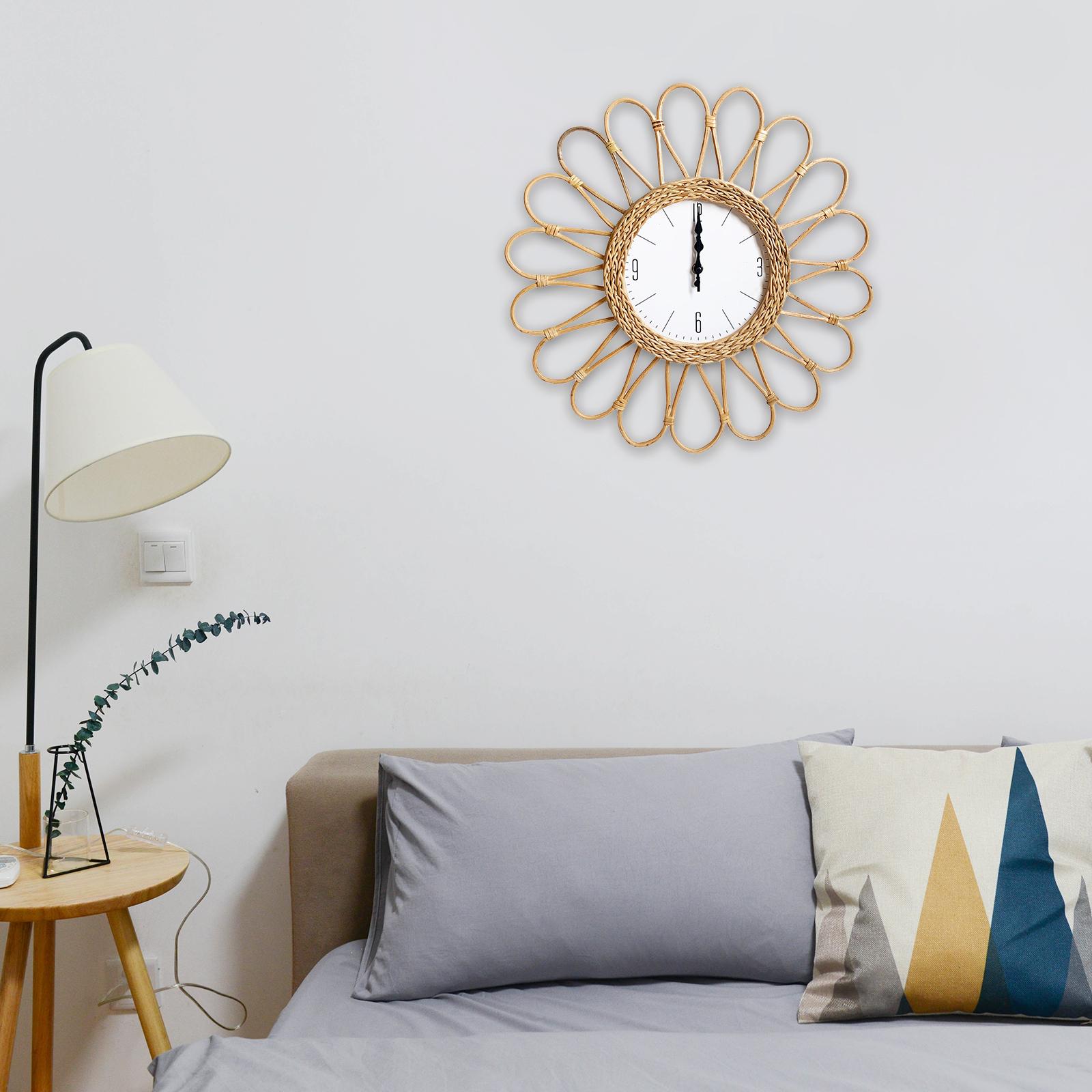 Rattan Wall Clock Boho Wall Decor Silent Modern for Hotel Home Decoration Style D