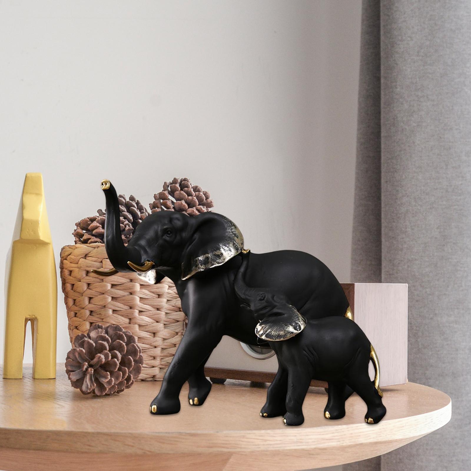 Resin Figurines Sculpture Elephant Statues for Wedding Bedroom New Year Home Black With Kids