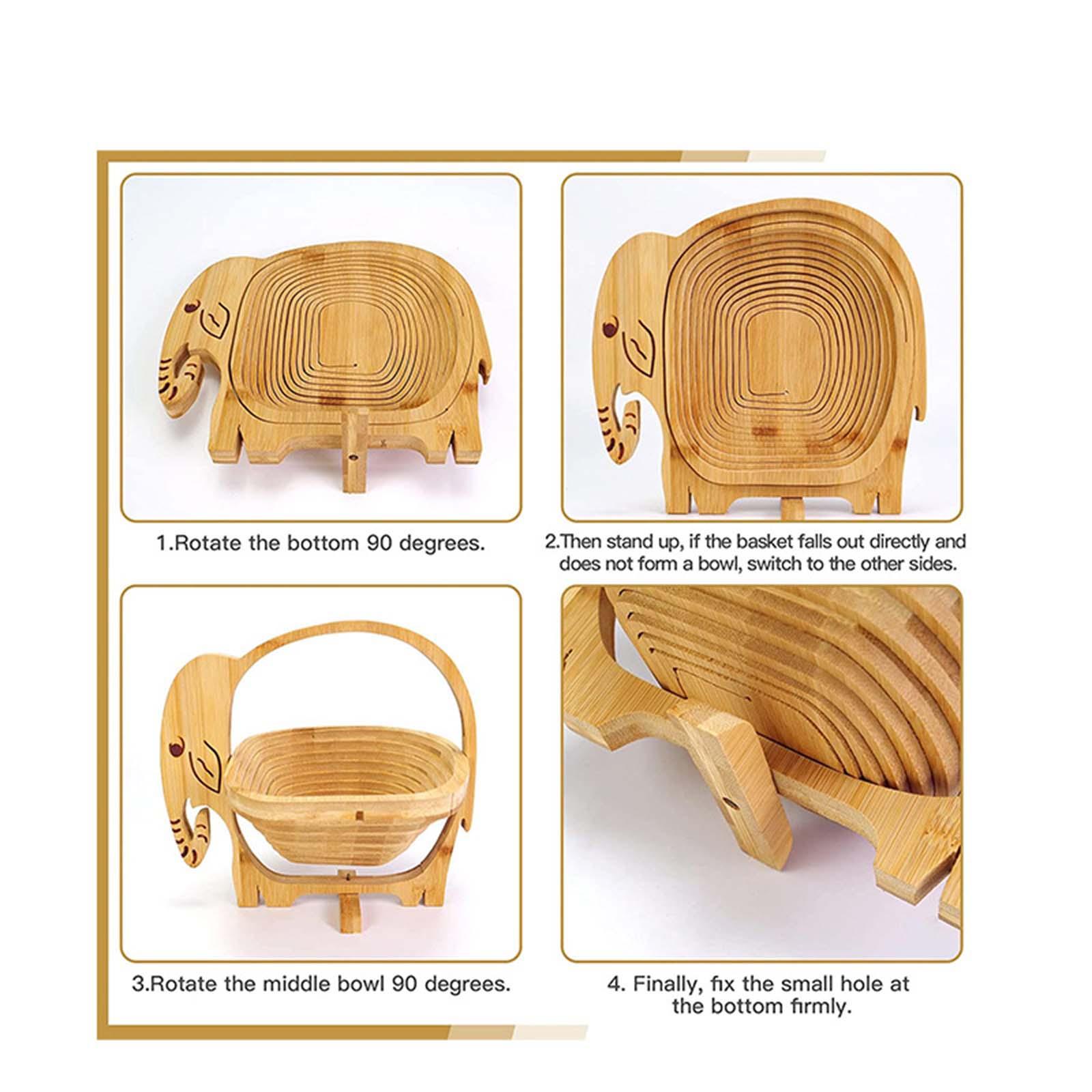 Fruit Basket Collapsible Snack Storage Tray Decorative for Home Kitchen elephant