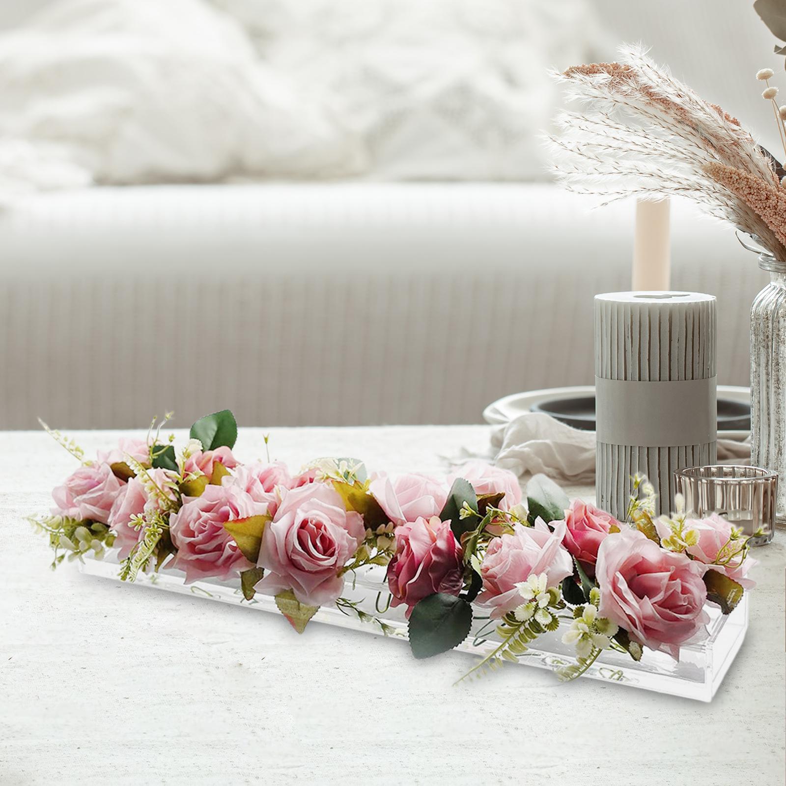 Hydroponic Plant Holder Modern Acrylic Flower Vase for Dining Table Wedding Style B 40x10x10cm