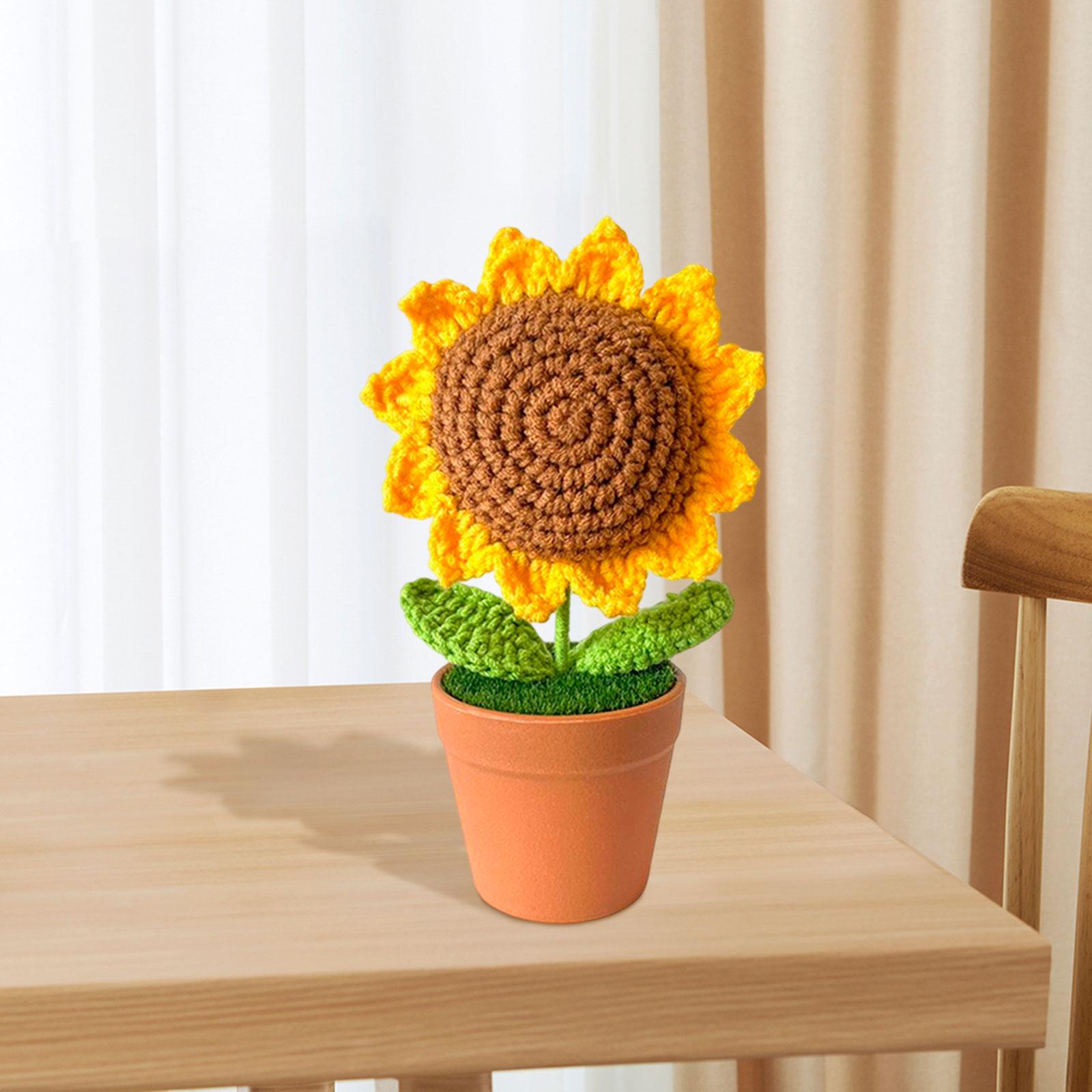 Mini Potted Flowers Crochet Artwork Cabinet for Dining Room Party Restaurant Yellow