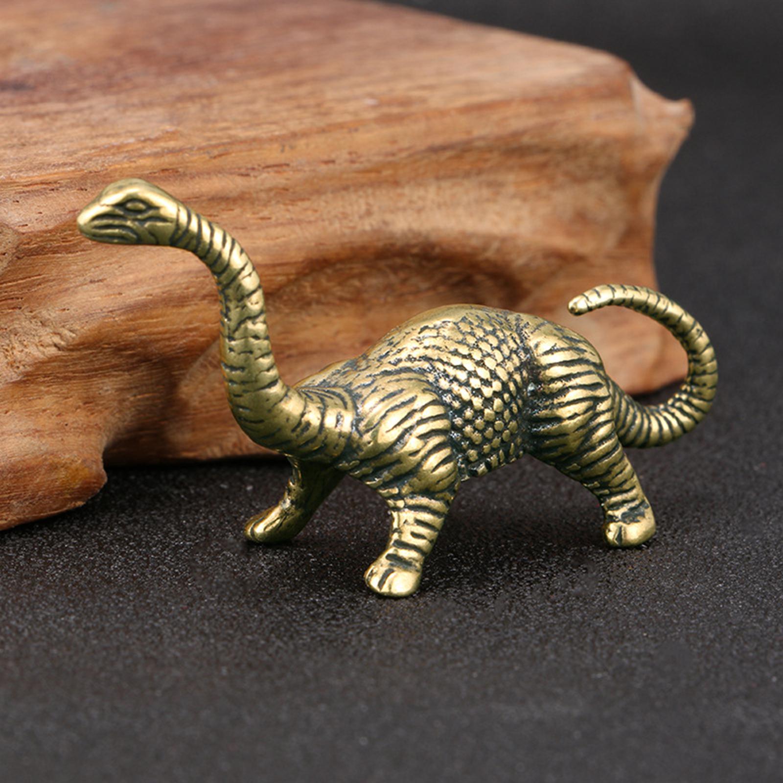 Dinosaur Statue Brass Animal Sculpture for Home Office Dashboard Desktop