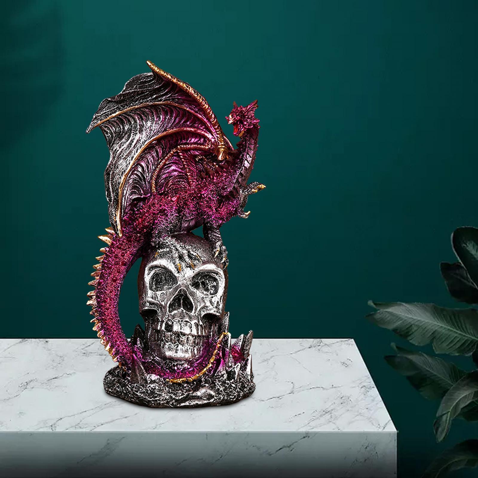 Dragon Statue on Skull Home Decoration Dragon Figurines for Club Shelf Violet