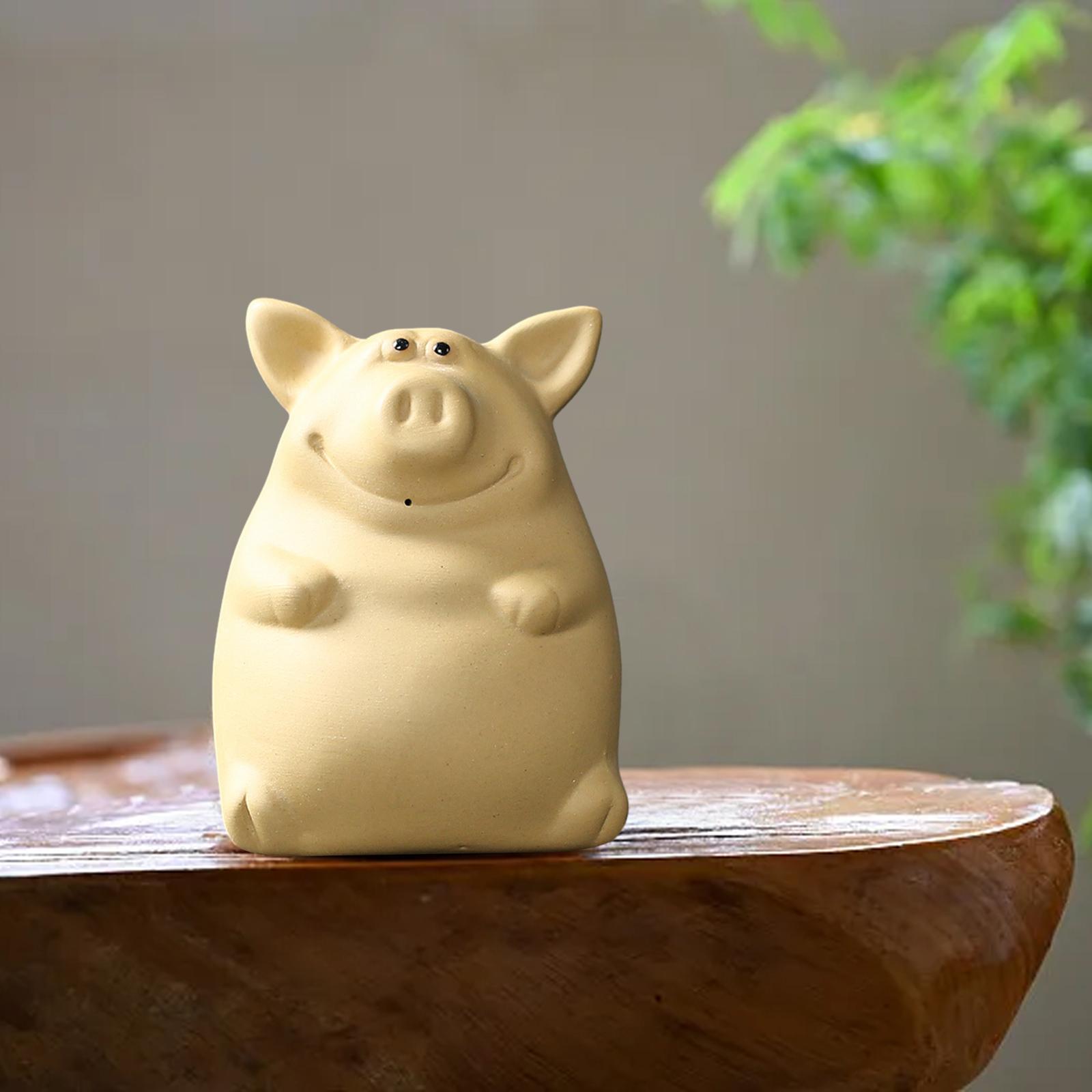 Ceramic Clay Pig Mini Tea Pet Figurine DIY Terrarium Crafts Yellow