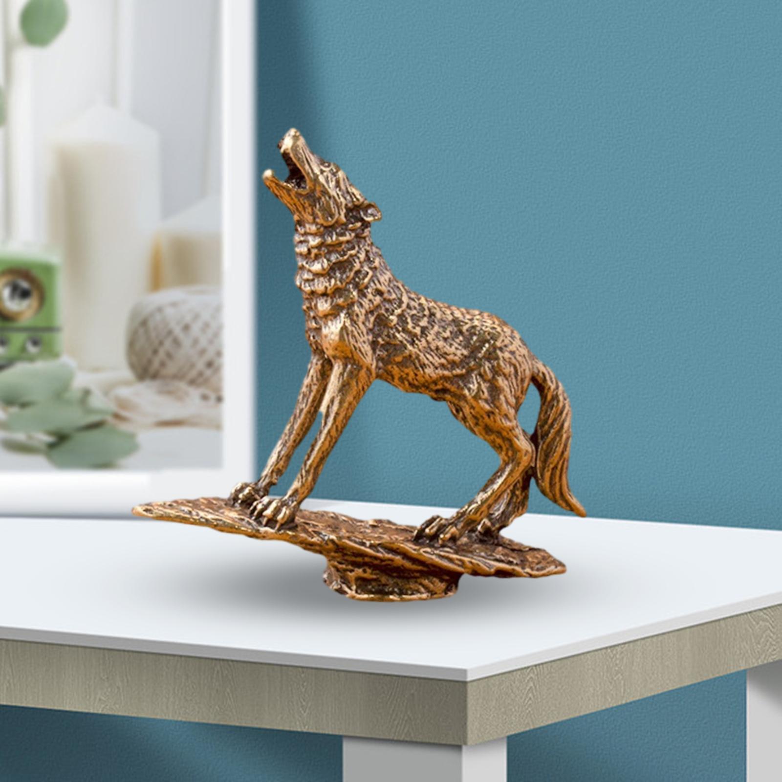 Brass Wolf Statue Animals Brass Wolf Decor Ornaments for Living Room Cabinet