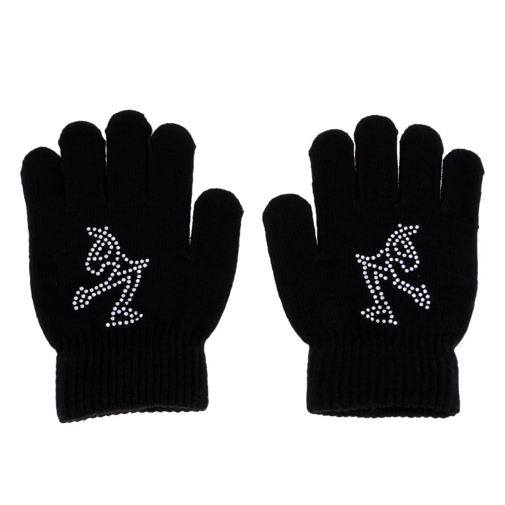 Girls Women Kids Ice Skating Gloves Magic Stretch Glove Black    M