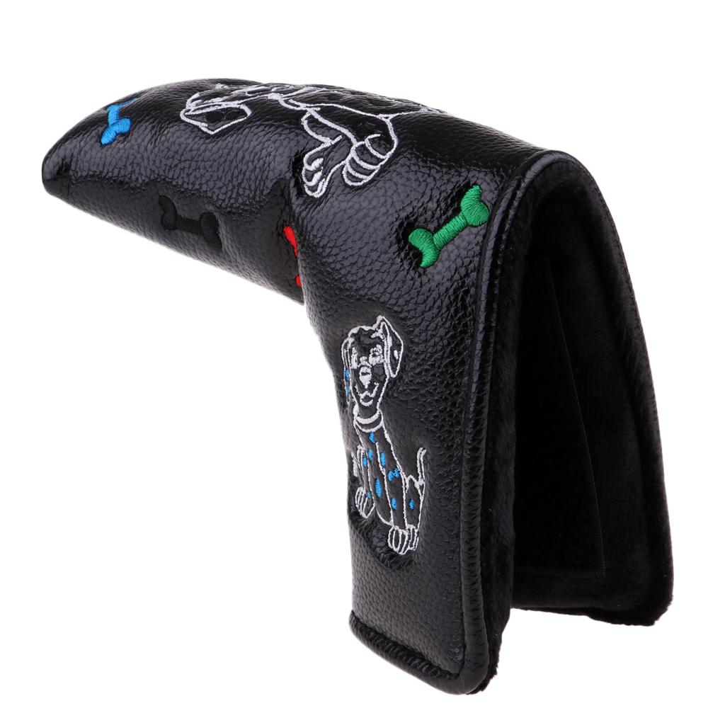 Waterproof PU Leather Golf Blade Putter Head Cover Protector Black Dog