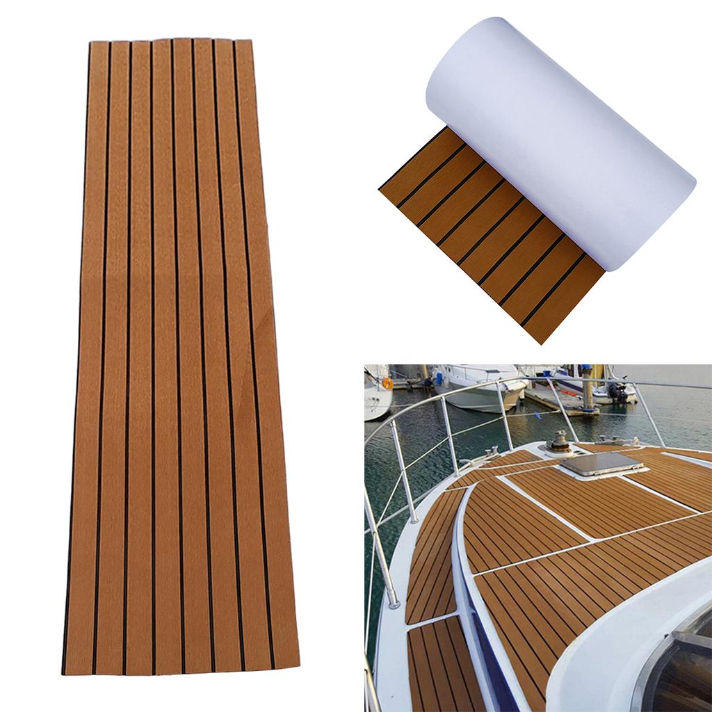 EVA Teak Pavimento Fai Da Te Autoadesivo 240x90 Cm: Pannello In Schiuma Effetto Teak, Antiscivolo, Flessibile, Spesso 6 Mm, Per Barche, Yacht, Camper E Casa, Colore Marrone Con Strisce Nere