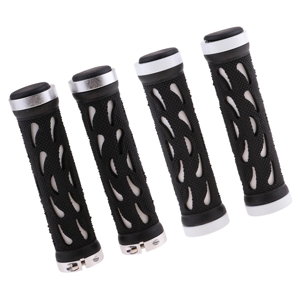 Double Lock-On Handlebar Grips  Mountain Road Bike End Rubber Covers white