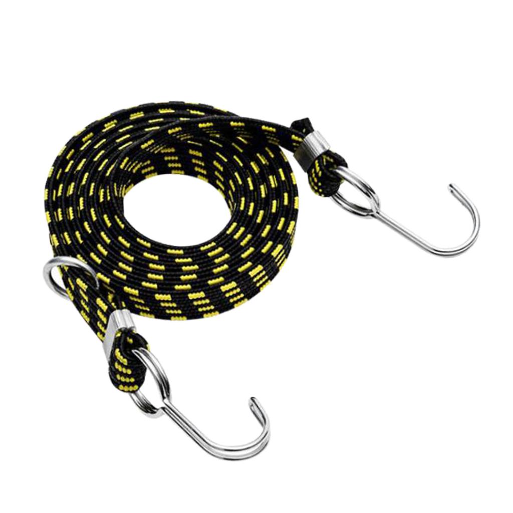 Stretch Elastic Bikes Luggage Hanging Rope Belts Strap with Hook Yellow 2m