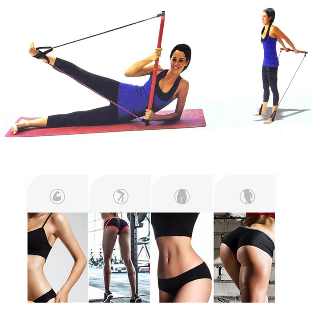 Portable Pilates Bar  Adjustable Exercise Stick Resistance Band Tube Pink