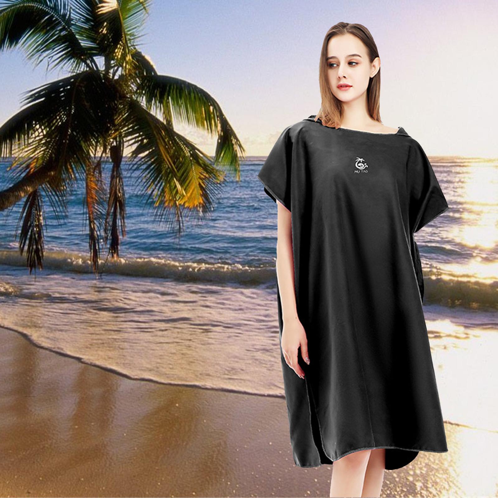 Microfiber Surf Poncho Changing Robe Wetsuit Soft for Swim Black 