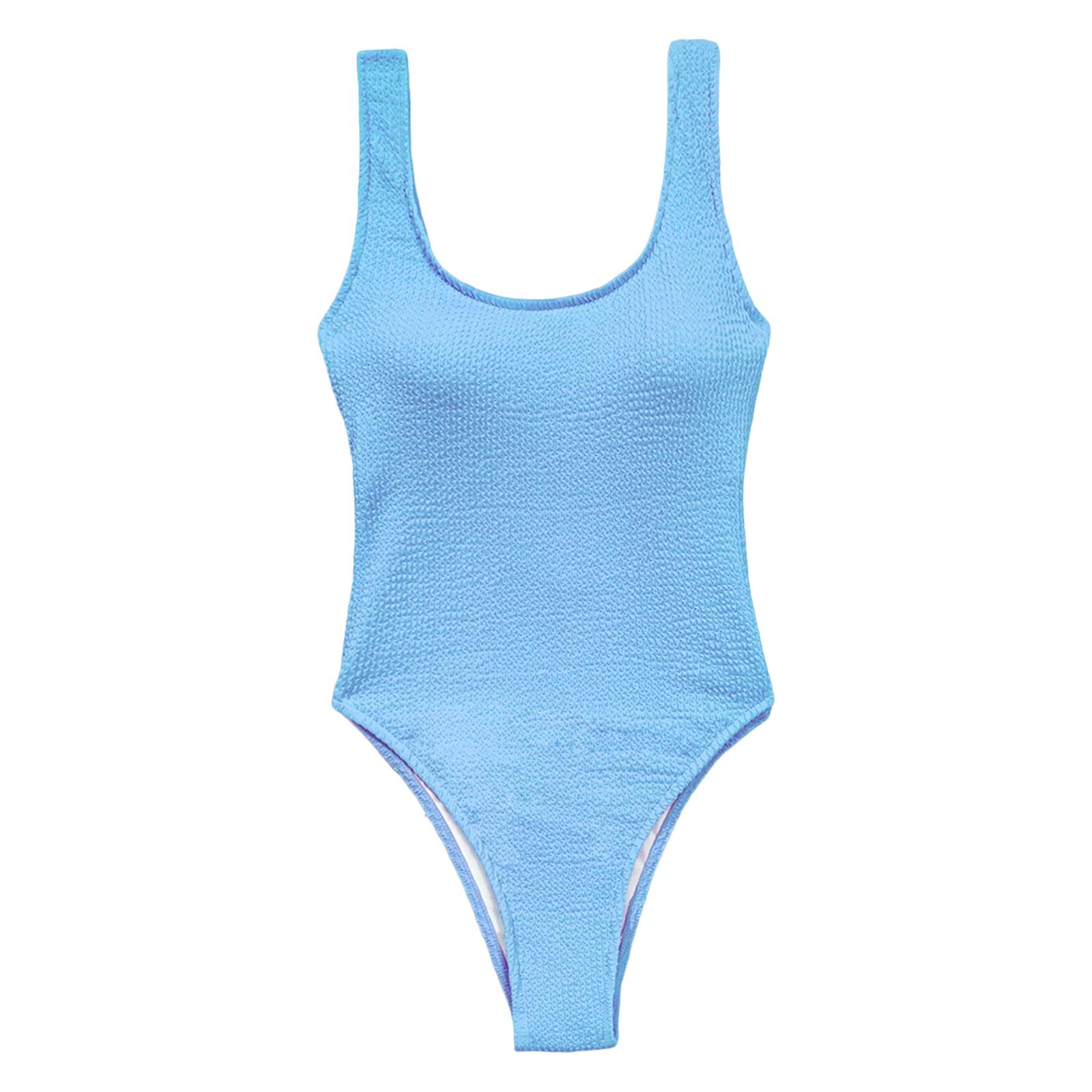 Swimsuit with Chest Pads Beachwear Thong Bathing suits Women M Blue