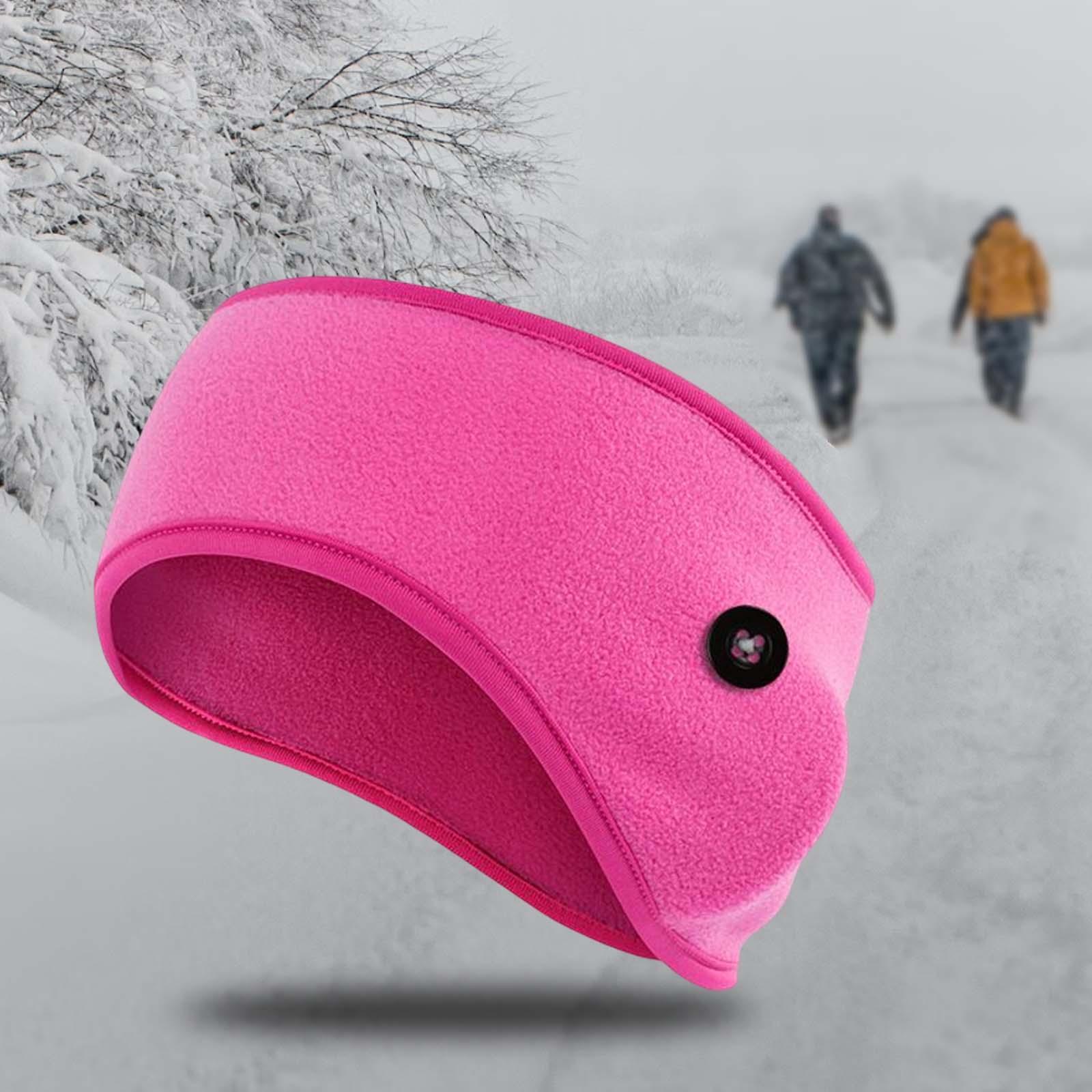 Ear Warmers Headband with Buttons Winter Earmuffs for Adults Cycling Skiing Pink