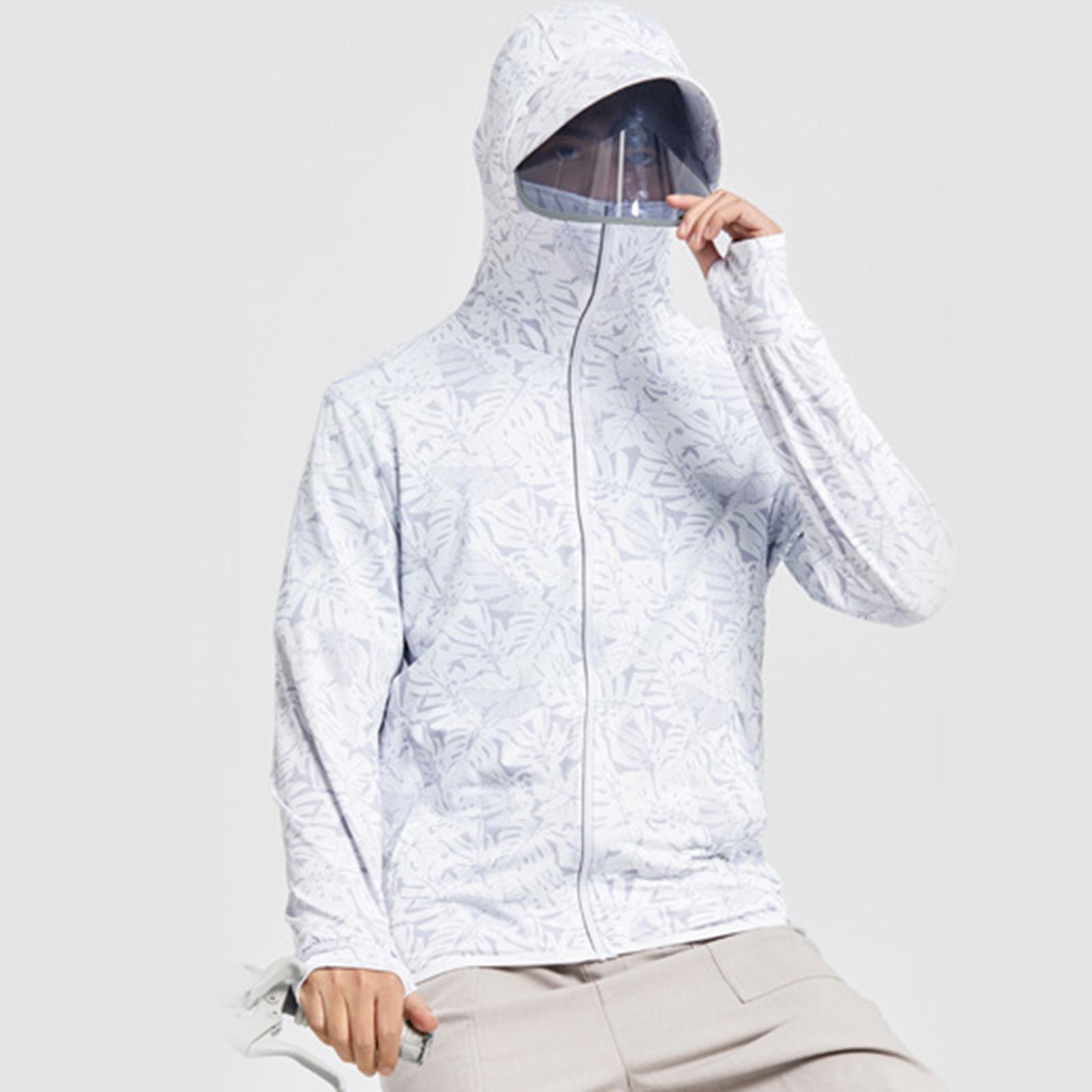 Women Sun Protection Hoodie with Mask UPF 50 Outwear for Golf Cycling Summer XL White