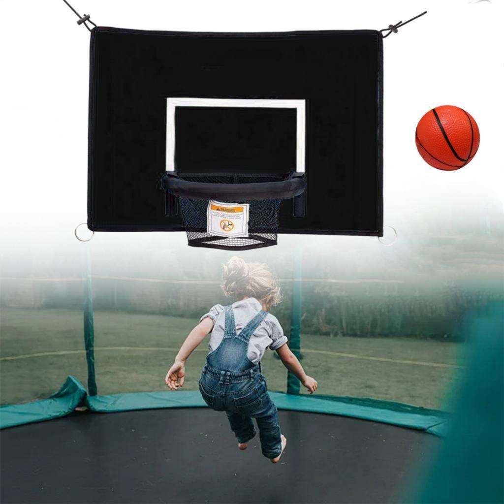 Trampolines Basketball Hoop Attachment Toy Outside with Ball Basketball Goal Black 45cmx35cm