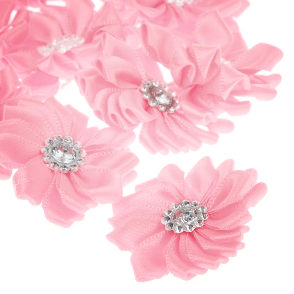 10pcs Satin Ribbon Roses Flower Craft DIY Accessory Wedding Appliques Pink