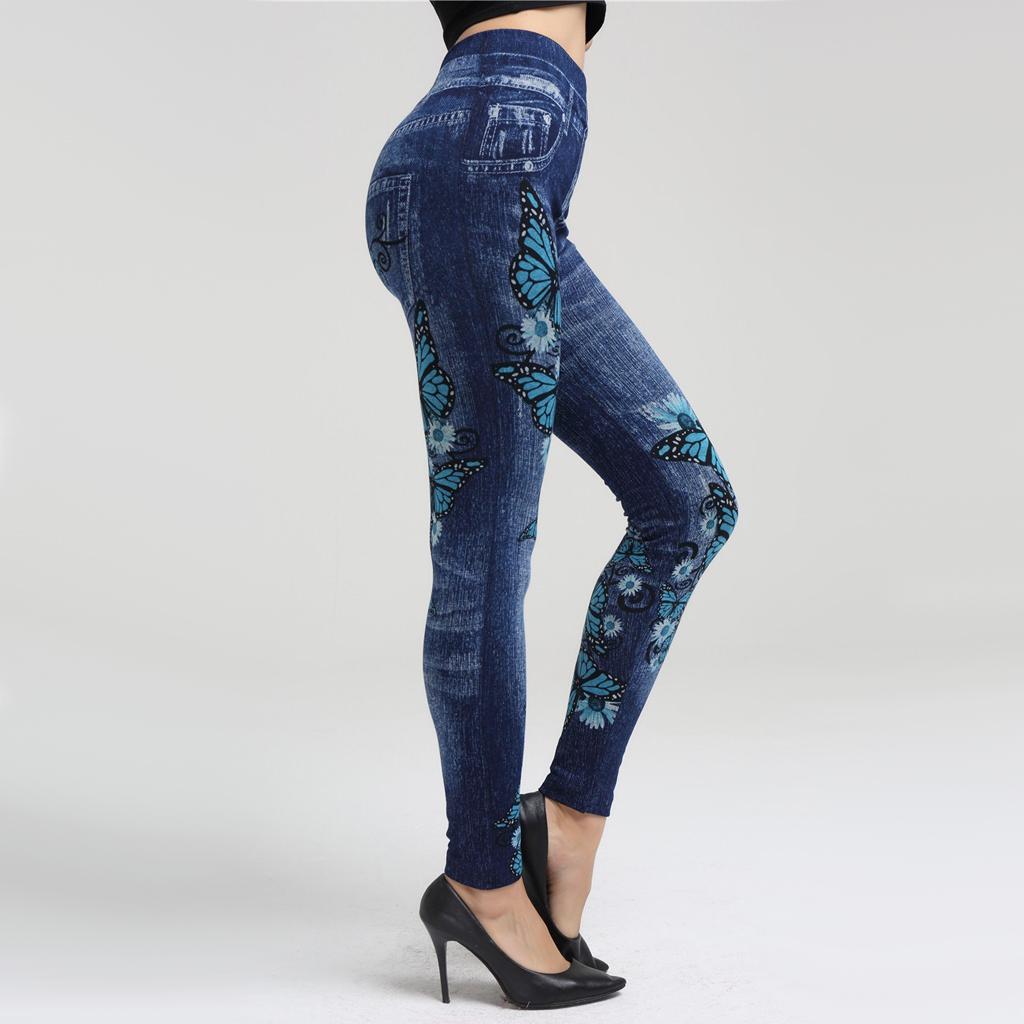 Women's Stretchy Butterfly Printed Leggings Skinny Pencil Seamless Pants XL