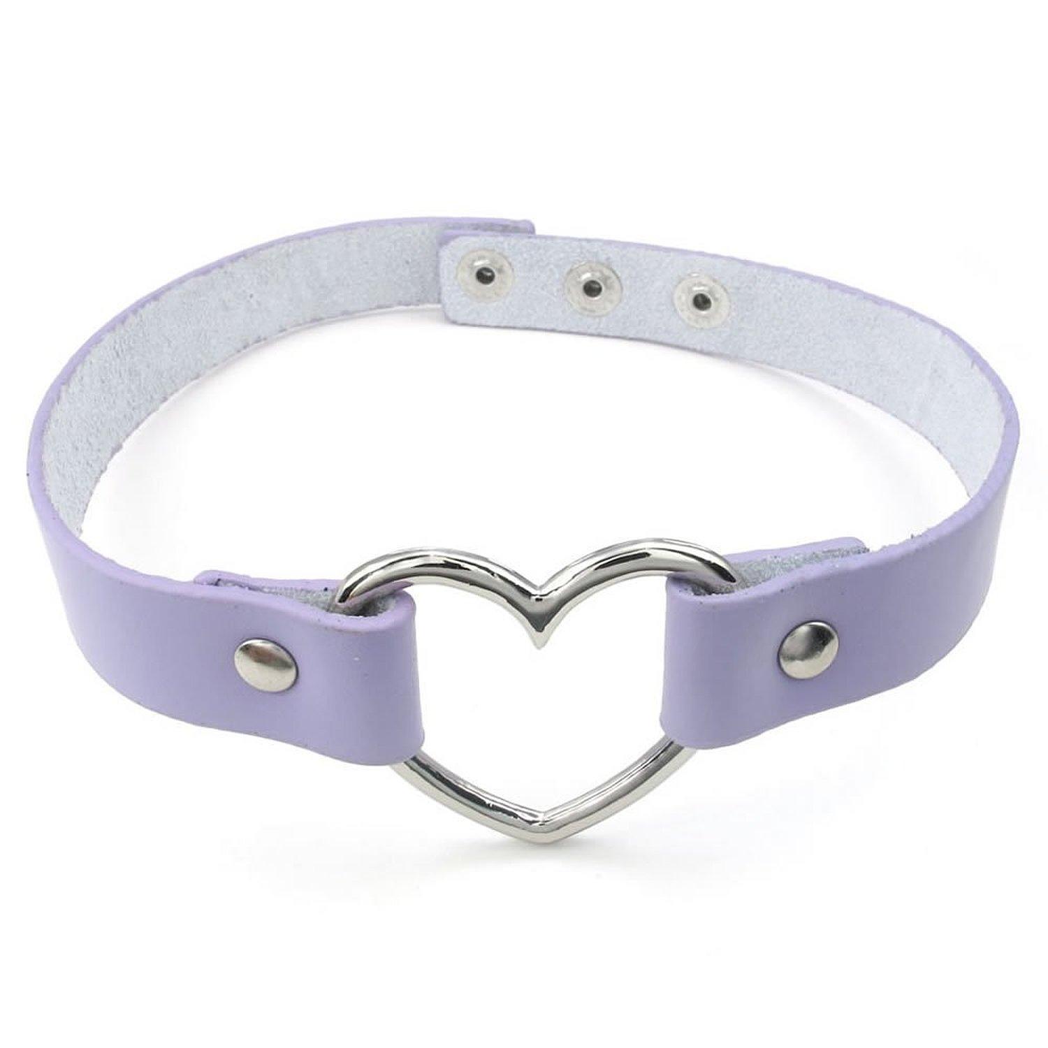 Punk Goth Harajuku Heart Soft Faux Leather Collar Choker Necklace Purple 